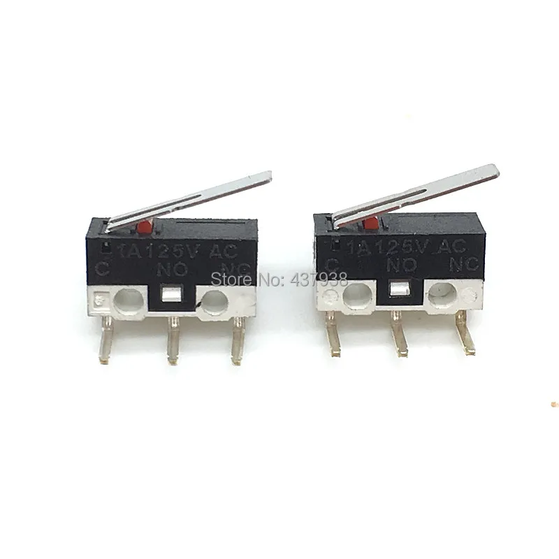 10pcs Limit Switch Push Button Switch 1A 125V AC Mouse Switch 3Pins Micro Switch Left Curved Pin with Handle