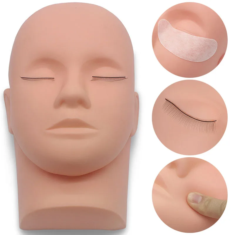 Kimcci 1pc Eyelashes Extension Training Mannequin Head Makeup Practice Model Fake Mannequin Head Model Massage Lashes Grafted