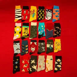 Women Socks Funny Happy Cartoon Fish Dog Animal Printing Harajuku Hip Hop Street Style Fashion Hip Hop Skate Casual Cotton Socks