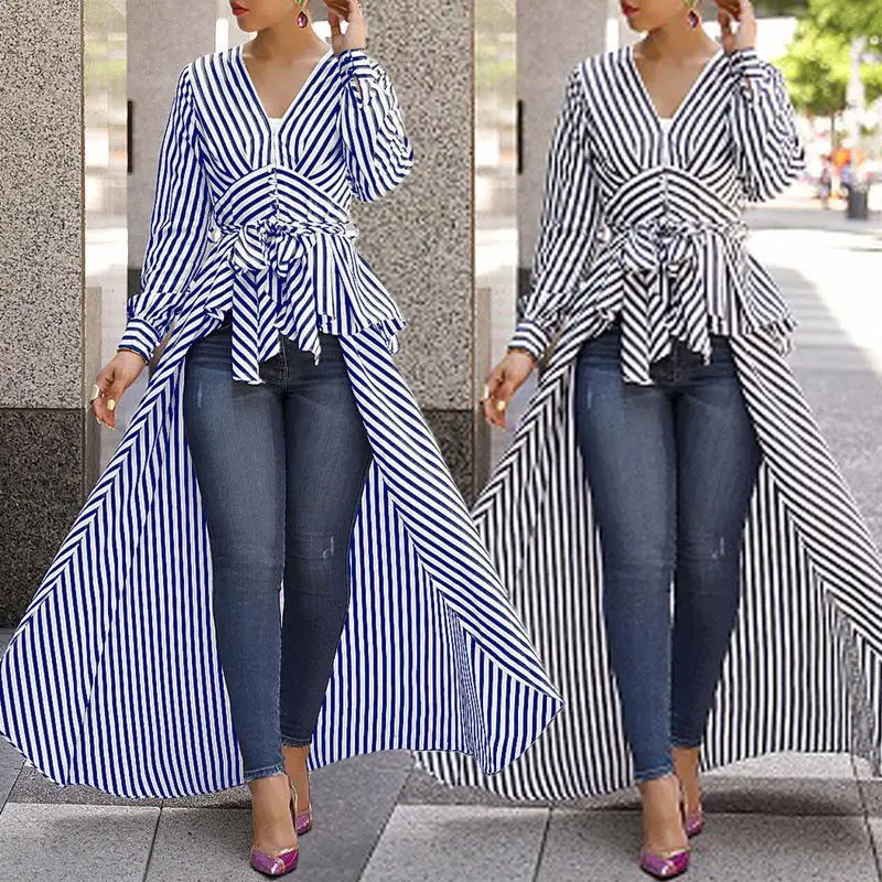 Women Striped Long Sleeve Shirt  Tunic Slim Casual Shirt