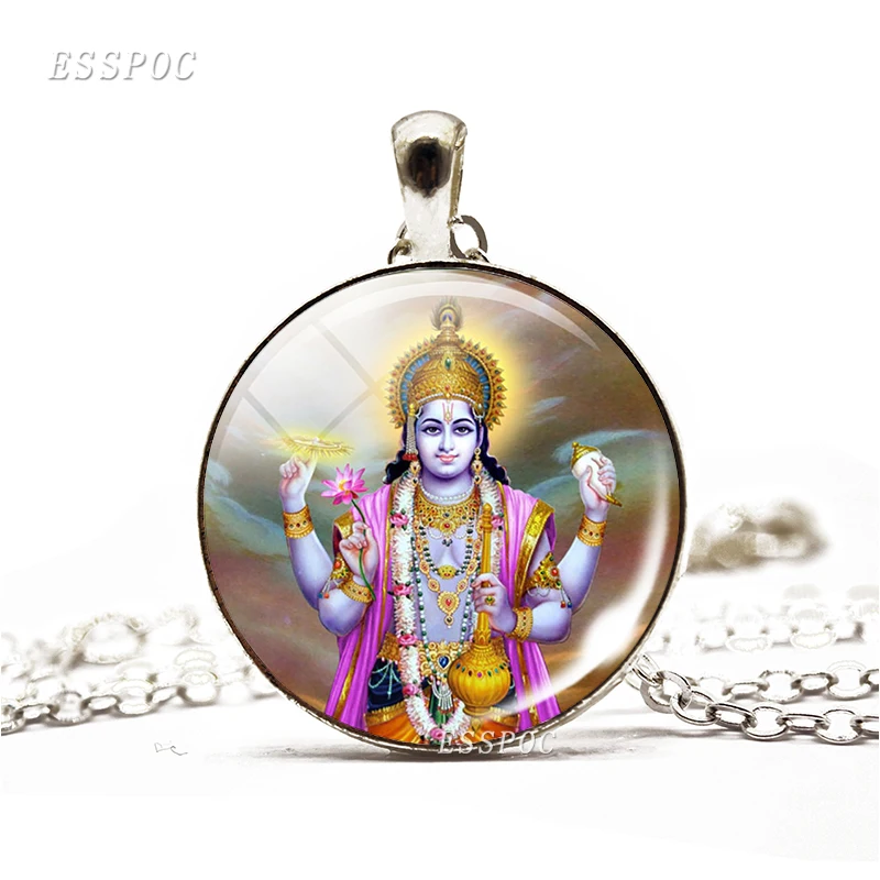 Krishna and Radha Amulet Necklace Glass Cabochon Jewelry Chain Lakshmi Pendant Hinduism Lord Shiva Necklace Women Gifts