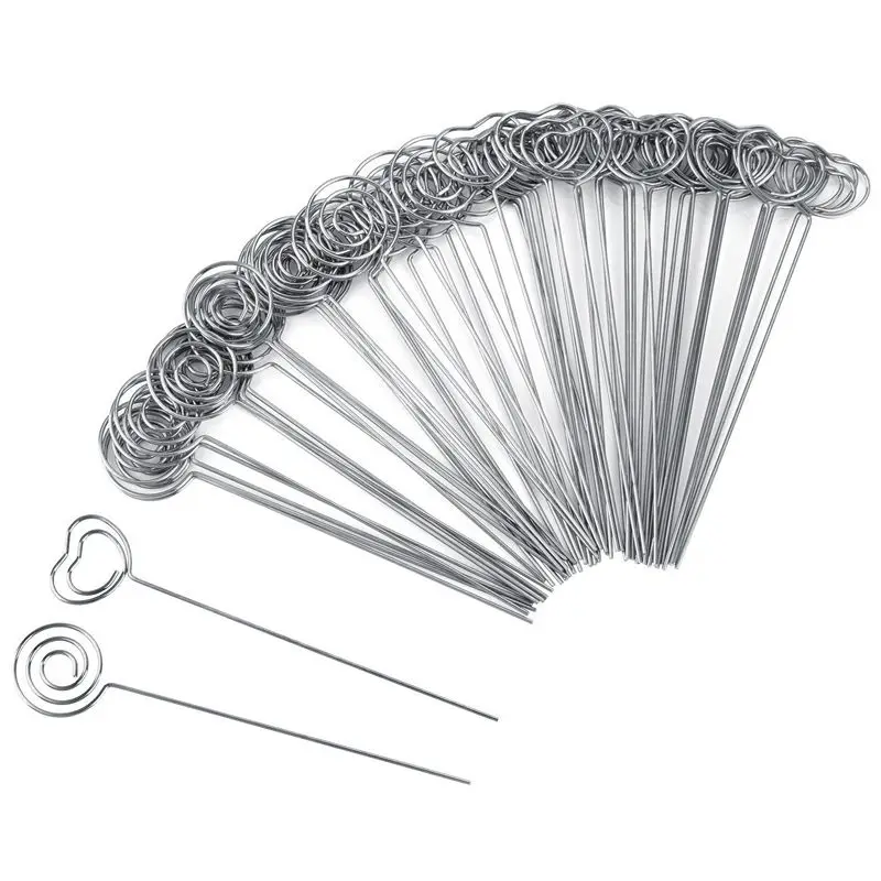 60 Pieces Metal Wires Memo Clip Note Card Holders Table Number Clip Photo Stand for Wedding Party Cake Decor, Round and Heart