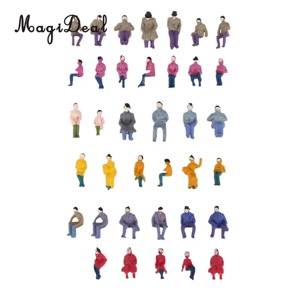 MagiDeal 50Pcs/Lot 1/87 Scale Plastic Painted Model Train Seated People Passengers Figures for Collectibles Layout Diorama Toys