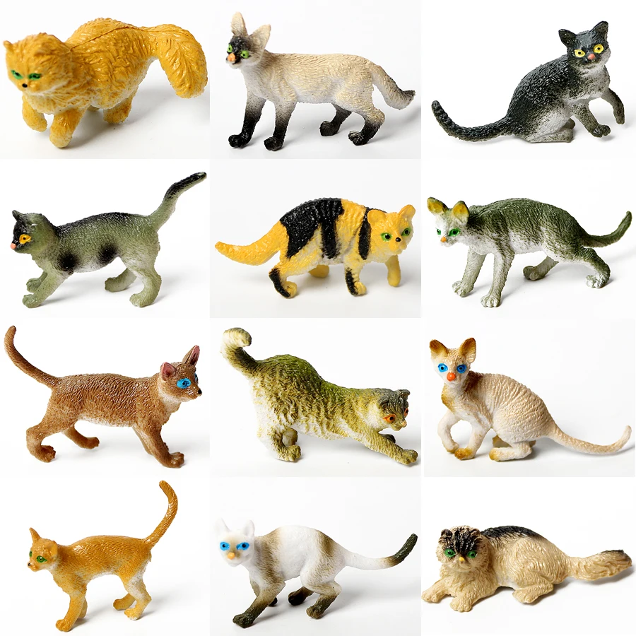 12 Pieces Assorted Plastic 2 Inch Realistic Cat Figure Toys Educational Cat Figures Toy Set Cat Toy Figure,Cat Girl Toy Figures