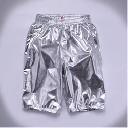 Plus size 8XL Summer Men Loose Silver Shorts male Casual Shiny jogger sweatpants Men Motorcycle Metallic Short Pants A9051