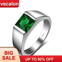 Vecalon Fine Green Birthstone Men rings Princess cut 3ct 5A Zircon Cz 925 sterling silver Engagement wedding Band ring for men