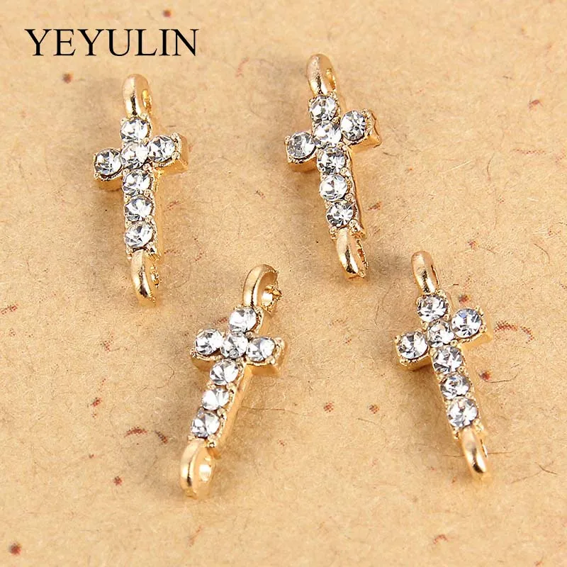 DIY Pendant Necklace Jewelry Findings  10 Pcs White K Alloy Crystal Religion Cross Connectors Beads Bracelet Charm