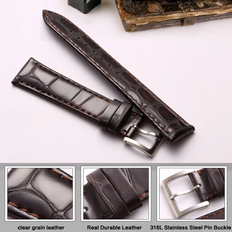 Retro Genuine Leather Watch Band 22mm 20mm 19mm 18 mm Soft Calfskin Watchband Smart Watch Strap for Samsung 46mm Huawei Bracelet