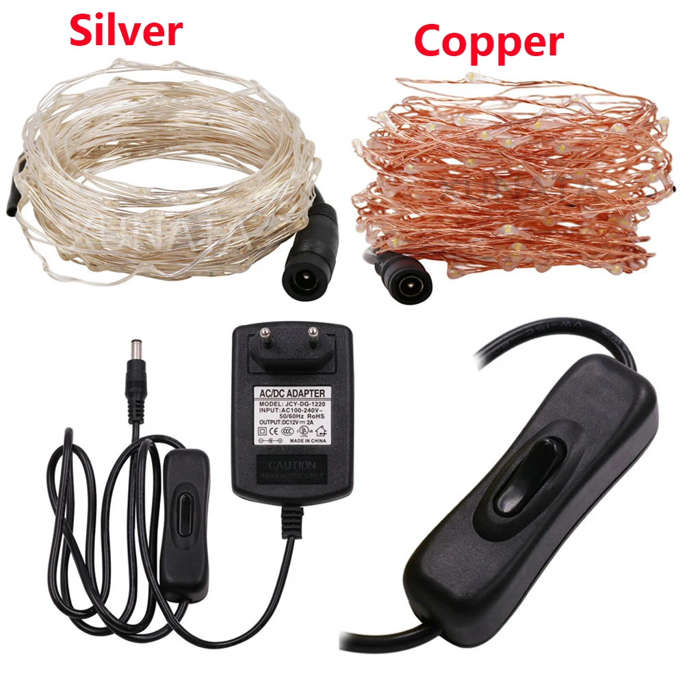 10/20/30M Fairy Lights Plug-in LED String Wedding Party Garden Christmas Decor On/Off Switch DC12V 2A Power adapter  EU/US/UK/AU