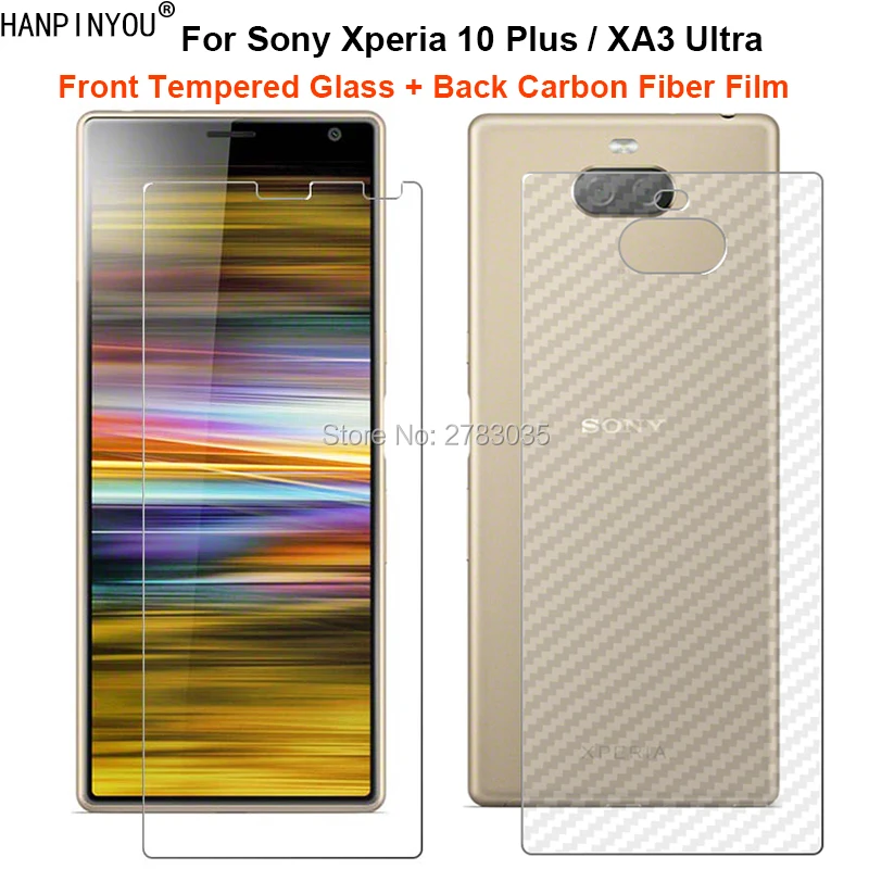 

For Sony Xperia 10 Plus 6.5" 1 Set = Soft Back Carbon Fiber Film + Ultra Thin Clear Tempered Glass Front Screen Protector