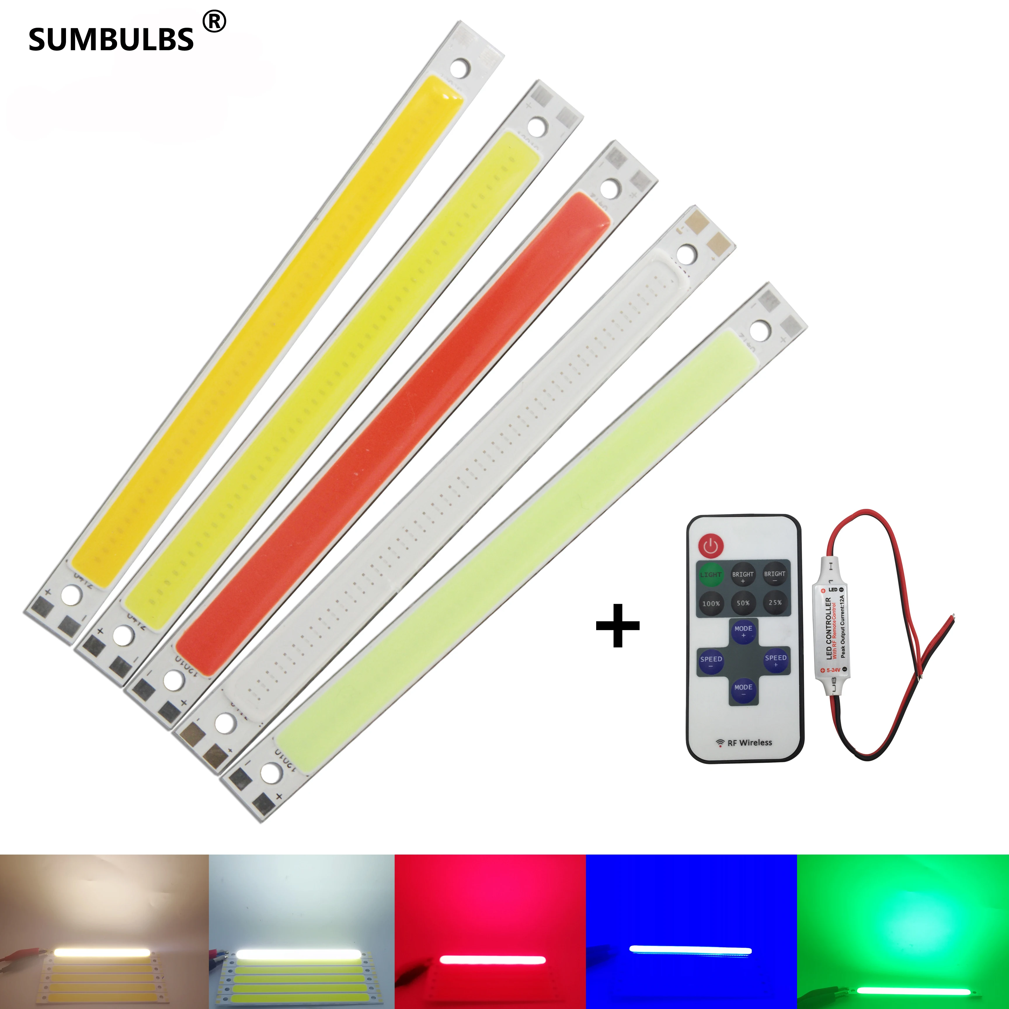 

Dimmable 120x10mm COB LED Strip Bar Lights Red Blue White 10W With RF Remote Controller 12V Bulb for DIY House Lighting