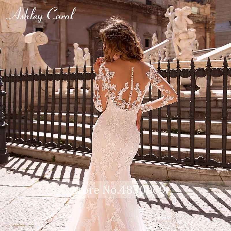 أشلي كارول حورية البحر فستان الزفاف ذيل قابل للانفصال 2 في 1 كم طويل مثير يزين فساتين العروس فستان زفاف عتيق
