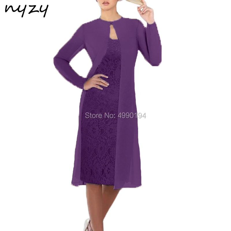 

NYZY M123 Elegant Chiffon Purple 2 Piece Mother of the Bride Groom Dress Wedding Party Gown Guest Wear vestido madrinha 2019