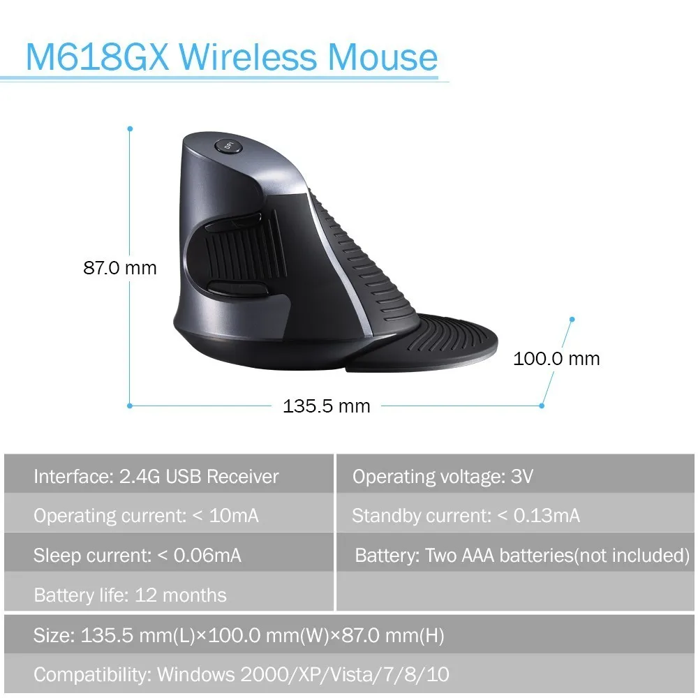 Delux M618GX Ergonomic Vertical Wireless Mouse 6 Buttons 1600DPI Optical Mice With 3 Colors Silicon Rubber Case For PC Laptop