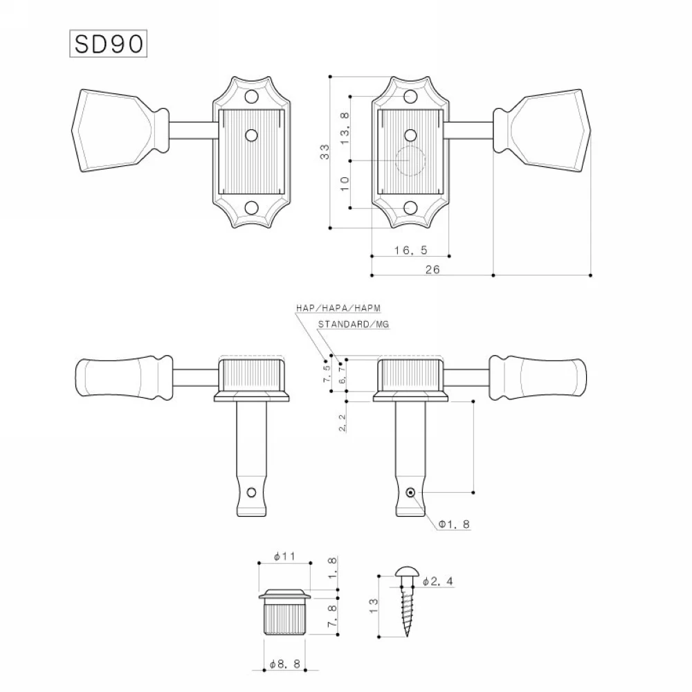 1Set Genuine GOTOH 3R-3L Vintage Deluxe Electric Guitar Machine Heads Tuners SD90 Tuning Pegs ( With packaging )