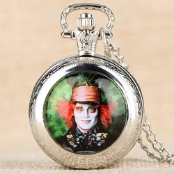 Medium Size Pocket Watcg Necklace Mad Hatter Pattern Quartz Pocket Watch Famous Watch Men Clock Pendant Gift for Men Women