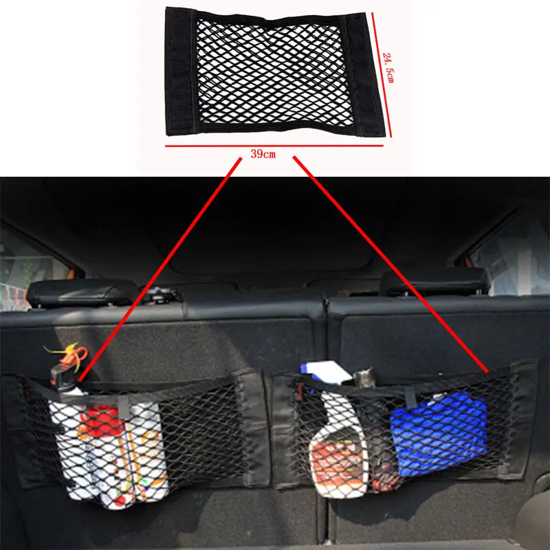 Car Seat Back Portable Storage Bag Car Seat Back Storage Elastic Mesh Net Bag Luggage Holder Pocket Sticker Trunk Organizer