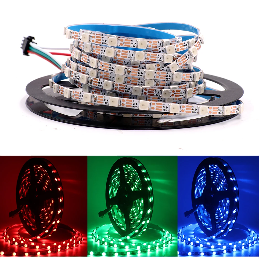 5V WS2812B pełnokolorowa taśma LED 30 leds/m 60 leds/m 5mm 6mm PCB S kształt adresowalny piksel 5050 RGB LED Light