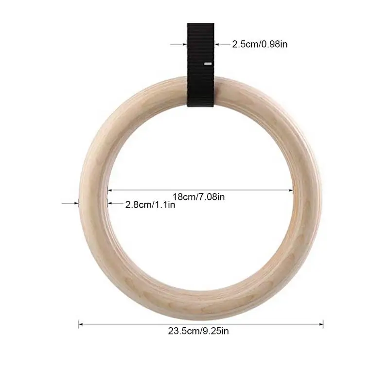 1 Piece Birch Wood Gymnastic Rings Pull Up Gym Ring for Home Fitness Strength Training Adjustable Straps for Optional