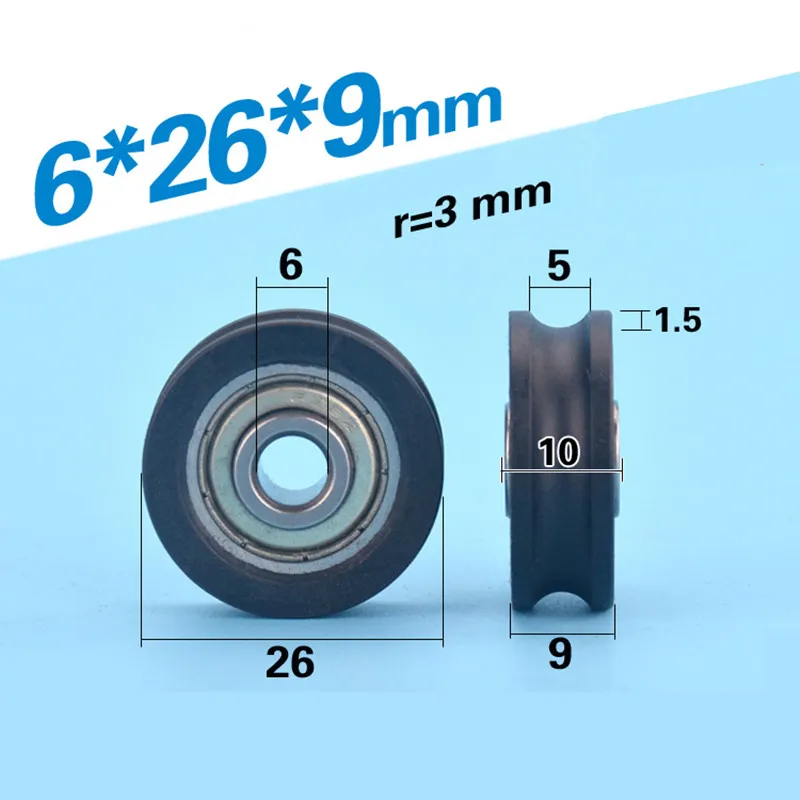 [U0626-9] Trasporto Libero U scanalatura NON STANDARD cuscinetti a sfera di NYLON rivestito finestra ruota rullo porta U0629 6*29*9 U tipo di ruota