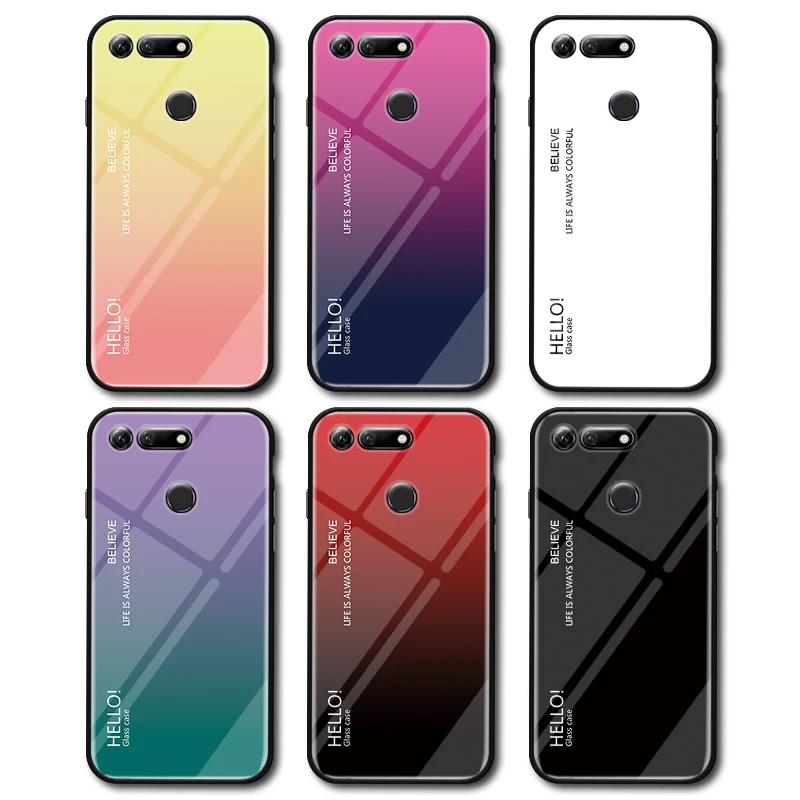 Honor View 20 V20 PCT L29 Case Gradient Tempered Glass Back Cover Hard Case for Honor View20 PCT-L29 Shockproof Cover Fundas