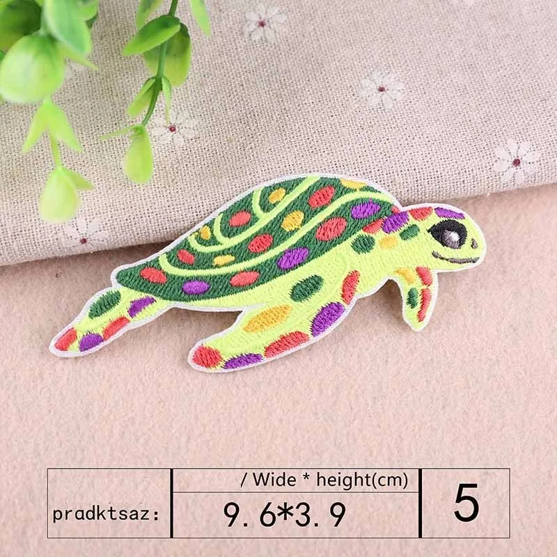 PGY Cartoon Ocean Animal Whale Shark Marine Organism Turtle Iron On Embroidered Clothes Patches For Clothing Wholesale Badges