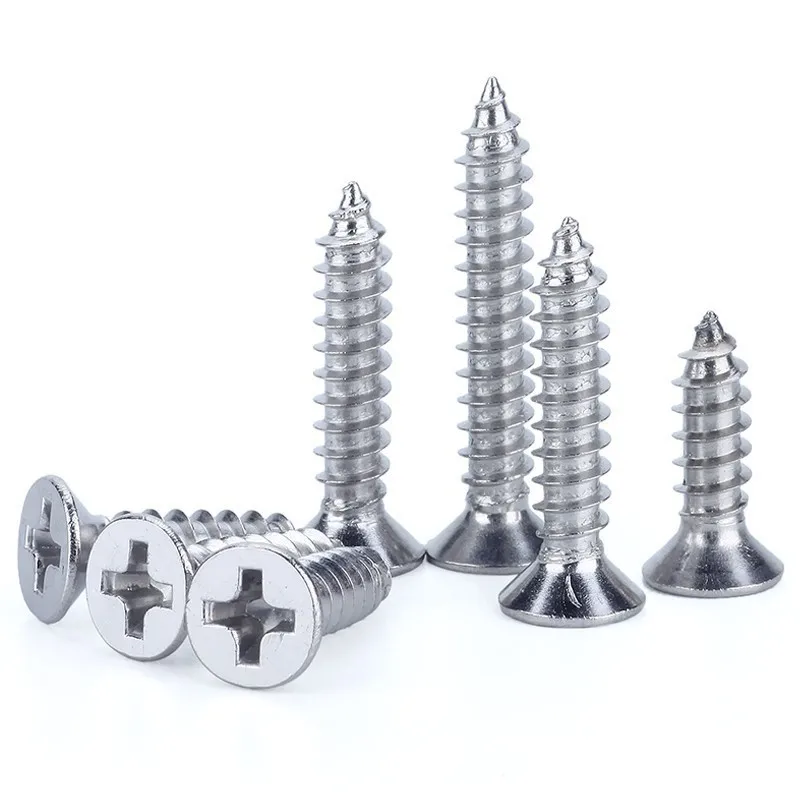 50pcs Din7982 Iso7050 304 Stainless Steel Screws M3 M4 M5 Cross Recessed Flat Head Countersunk Self-tapping Wood Screws