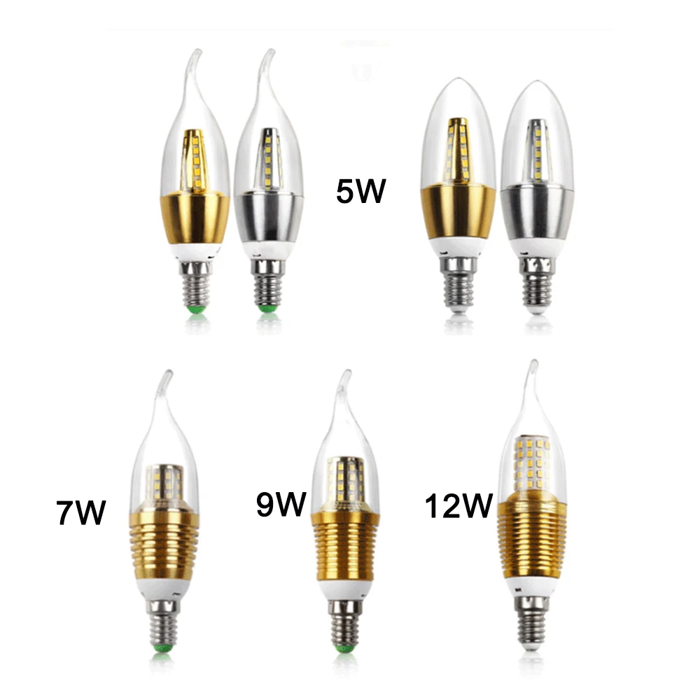 LED Bulb E14 E27 Energy Saving Lamp Aluminum Golden Light AC220V Led Lamp Cool Warm White LED Candle Bulb 5W 9W 12W 1PC