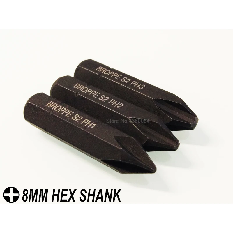3Pcs Set 38mm Phillips Magnetitc IMPACT SCREWDRIVER Bits 8MM Hex Shank Screw Driver Bits PH1/PH2/PH3 S2 Power Hand Tools