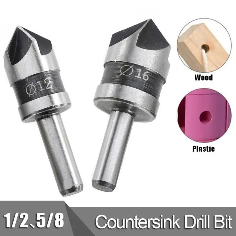 1/2-5/8 Round Shank Woodworking Five Flutes Countersink Drill Bit 2 PCS/ Set