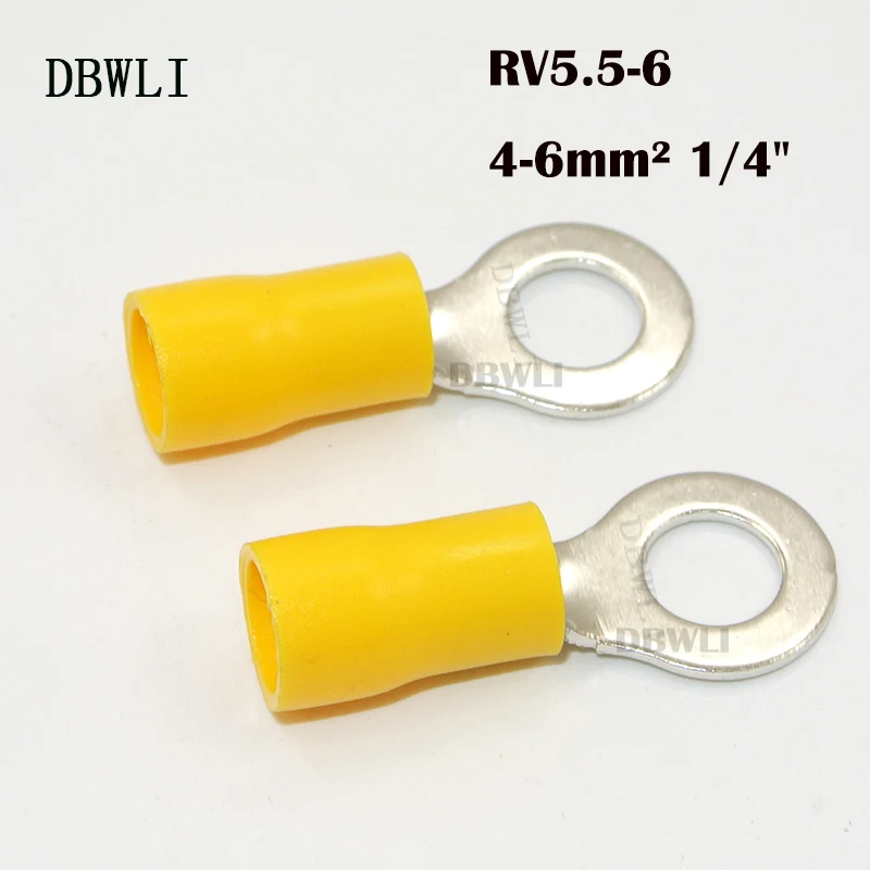 50PCS RV1.25-6 RV2-6 RV3.5-6 RV5.5-6 1/4 Ring insulated terminal Cable Wire Connector Electrical Crimp Terminal