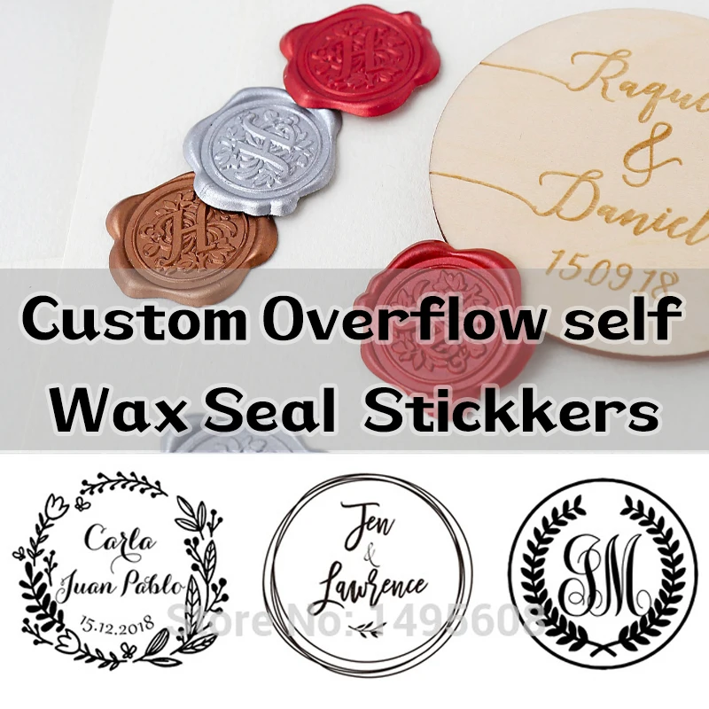 Custom overflow Self Adhesive Wax Seal Stickers, wedding wax stamp, envelope seal,  invitation stickers ,23 Color Available