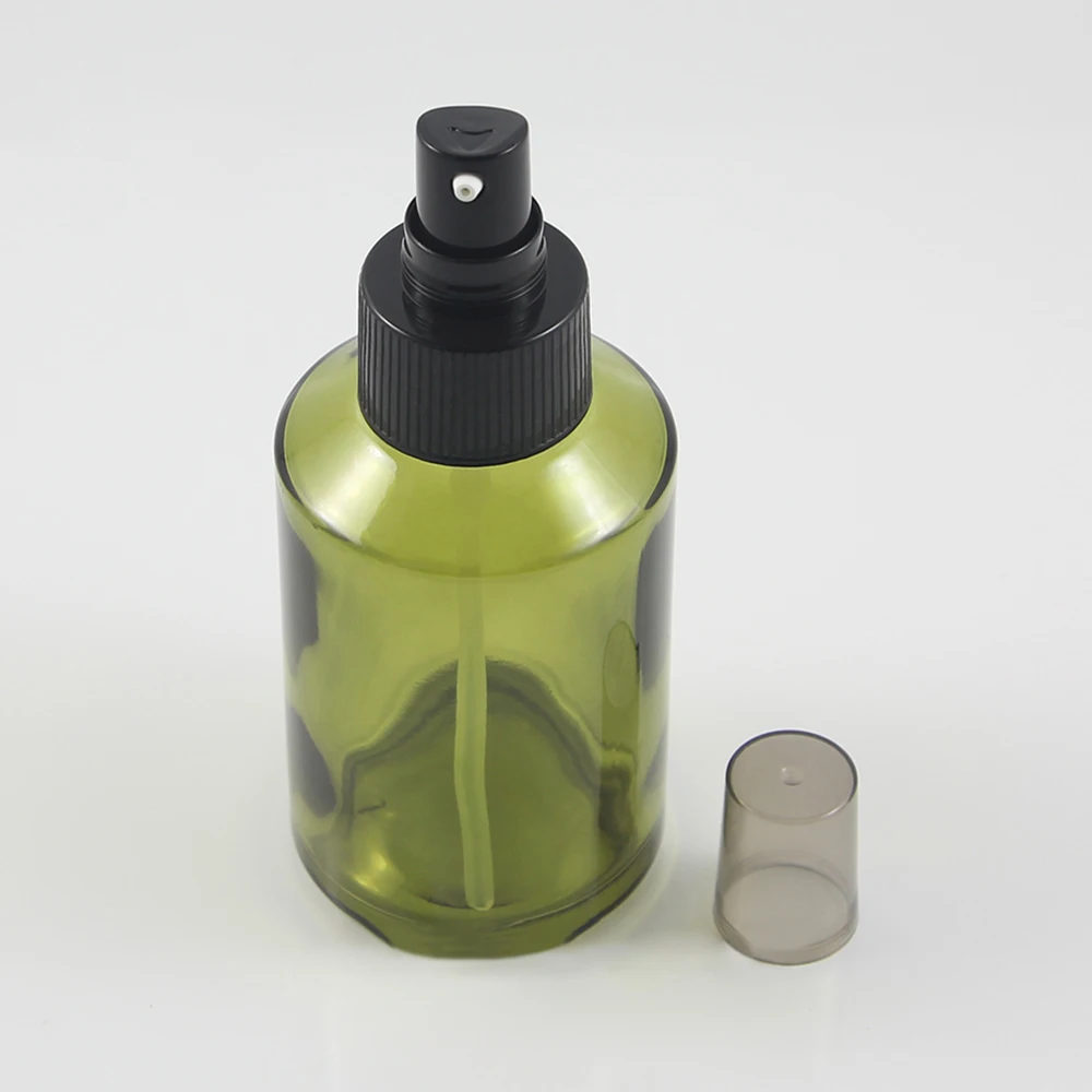

30pcs 200 ml round glass green lotion packaging with black aluminium pump,big 200ml glass green cosmetic bottle for liquid cream