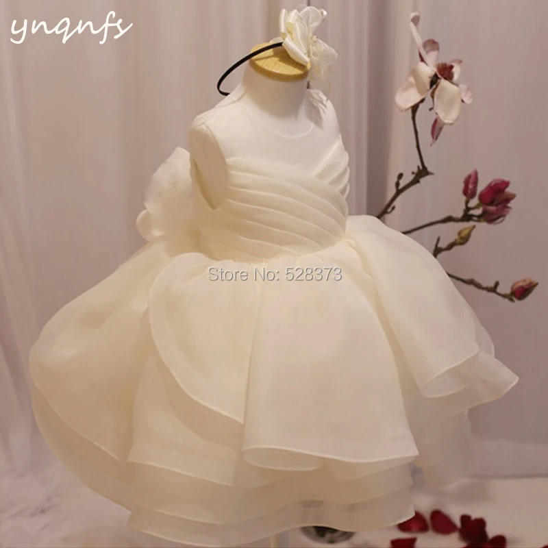 

YNQNFS G17 Bow Back Sleeveless Ruffles Princess Dress Flower Girl Dresses Tea Length Ball Gown Kids Birthday Party Gown