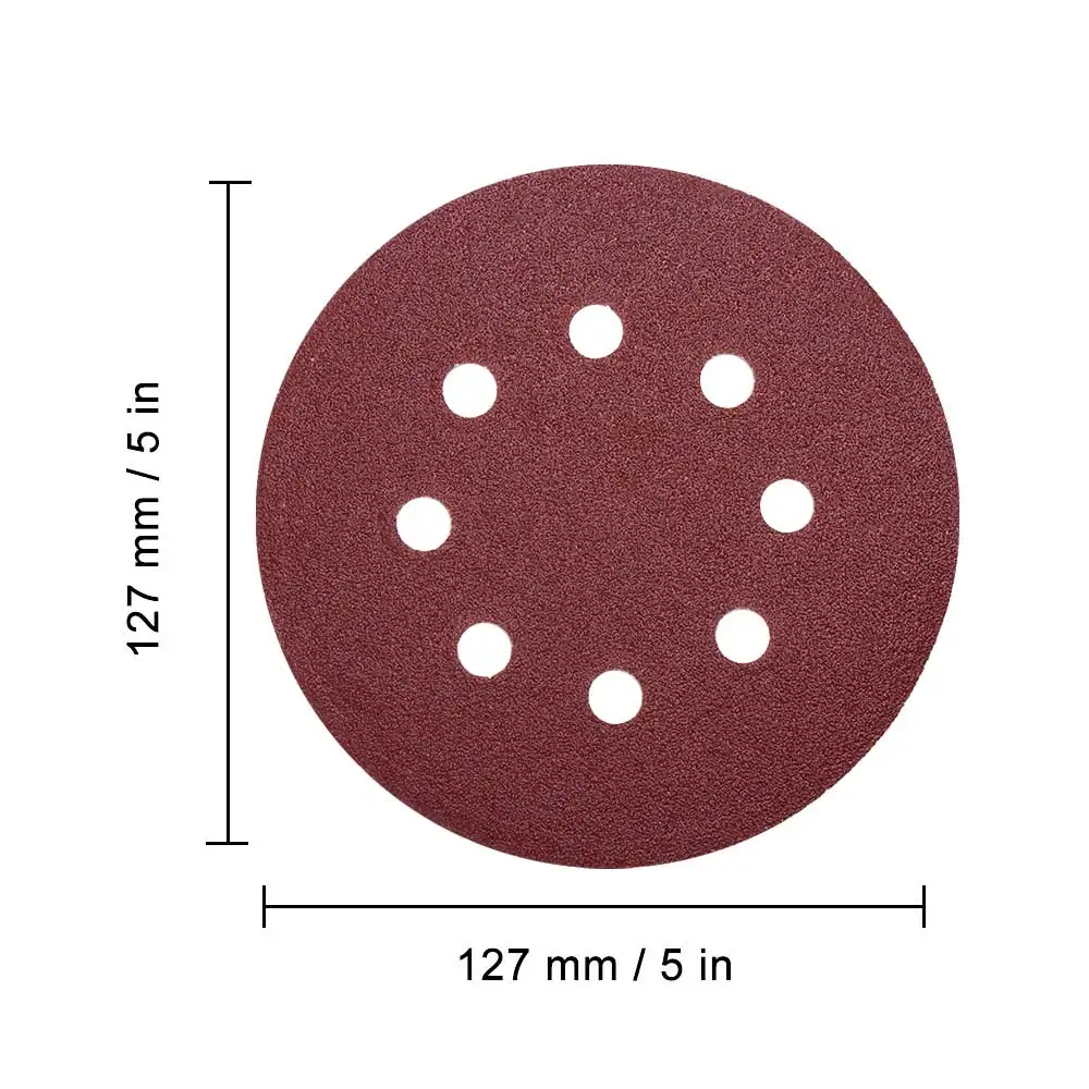 Round Sandpaper Eight Hole Disk Sand Sheets 50Pcs 5 Inch 125Mm ​Grit 40/60/80/120/240 Hook And Loop Sanding Disc Polish