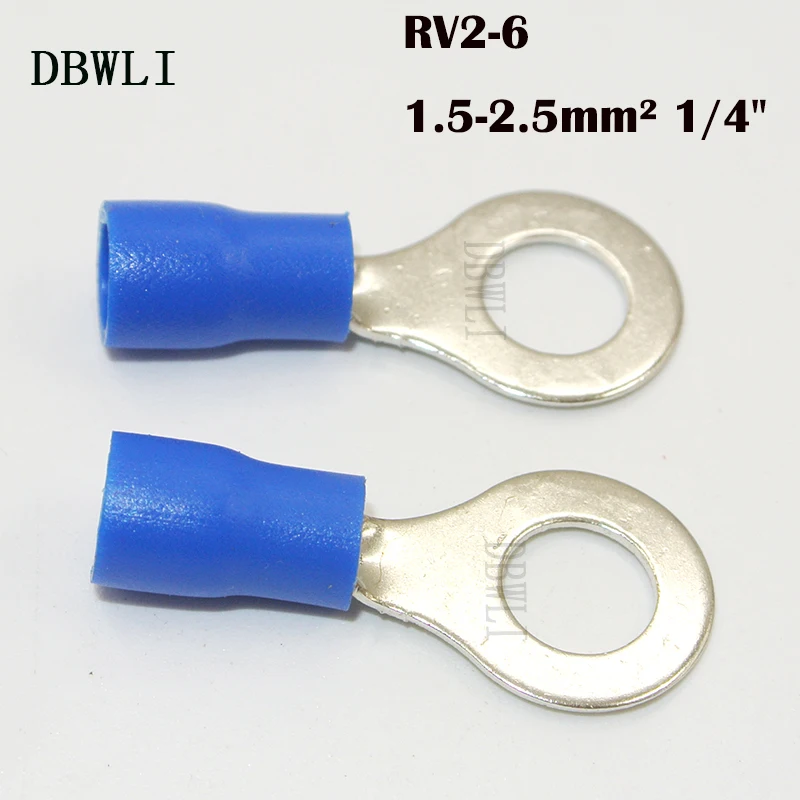 50PCS RV1.25-6 RV2-6 RV3.5-6 RV5.5-6 1/4 Ring insulated terminal Cable Wire Connector Electrical Crimp Terminal