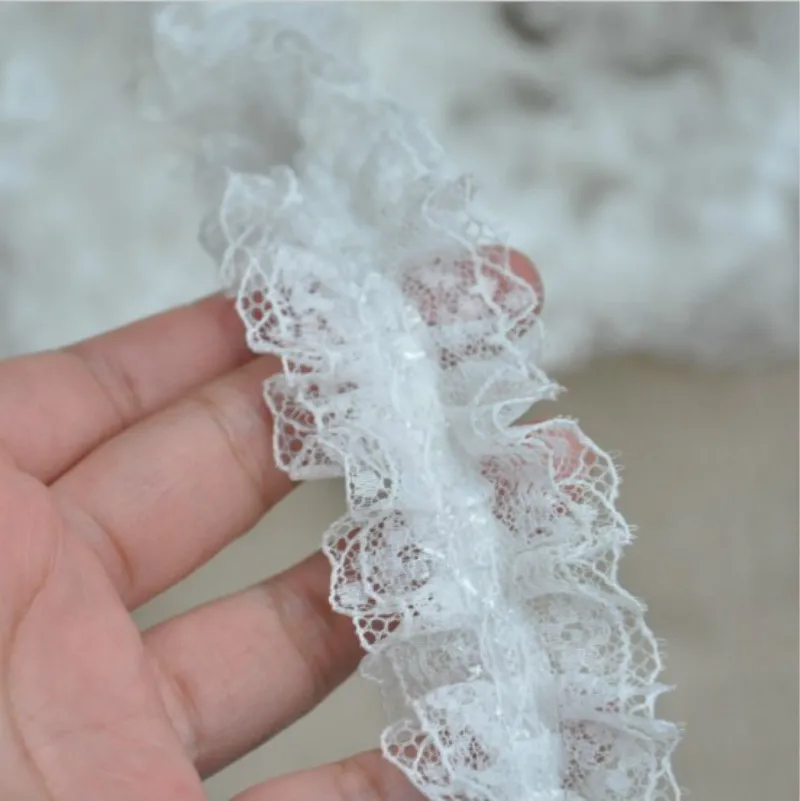 4CM Wide White Black Cotton Pleated Chiffon Tulle Lace Folded Farbic Embroidered Ribbon Trim 3d Collar Applique For DIY Sewing