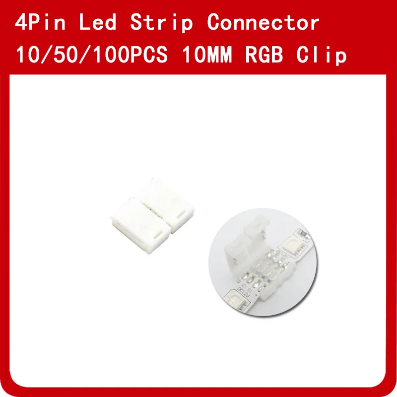 10pcs 50pcs 100pcs 10mm RGB LED Strip 4 pin Quick Connector Solderless 4pin straight connectors for SMD 5050 RGB LED Light