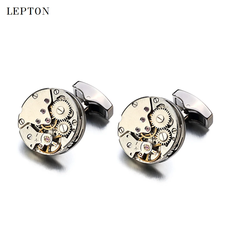 2017 New Watch Movement Cufflinks of immovable Lepton Stainless Steel Steampunk Gear Watch Mechanism Cuff links for Mens gemelos