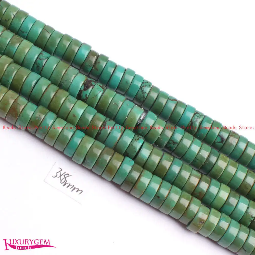 3x6mm 3x8mm 3x10mm 3x12mm Smooth Green Natural Turquoises Washer Shape Beads Strand 15\