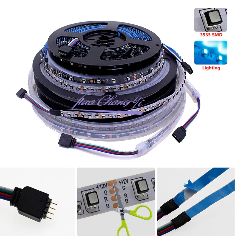 

New 3535 RGB LED strip RGB Color Changeable DC12V Flexible LED Light 60LED/m 120LED/m 5m/lot. IP20 IP67 waterproof