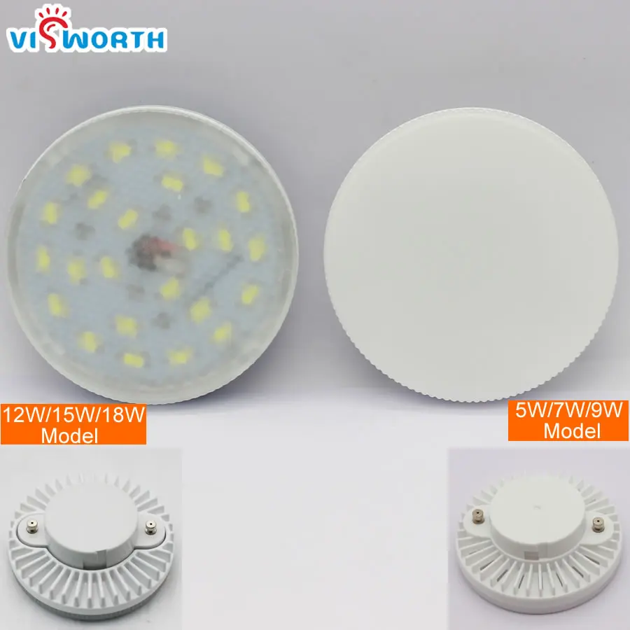 VisWorth GX53 Светодиодная лампа SMD2835 5 Вт 7 Вт 9 Вт 12 Вт 15 Вт 18 Вт Lampada Светодиодная лампа для шкафа Светодиодный прожектор переменного