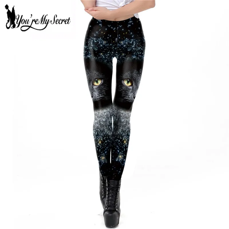 [You're My Secret] Brand New Legging For Spring Summer Mysterious Starry Legging Black Cat Printed Leggings Women Fitness Pants