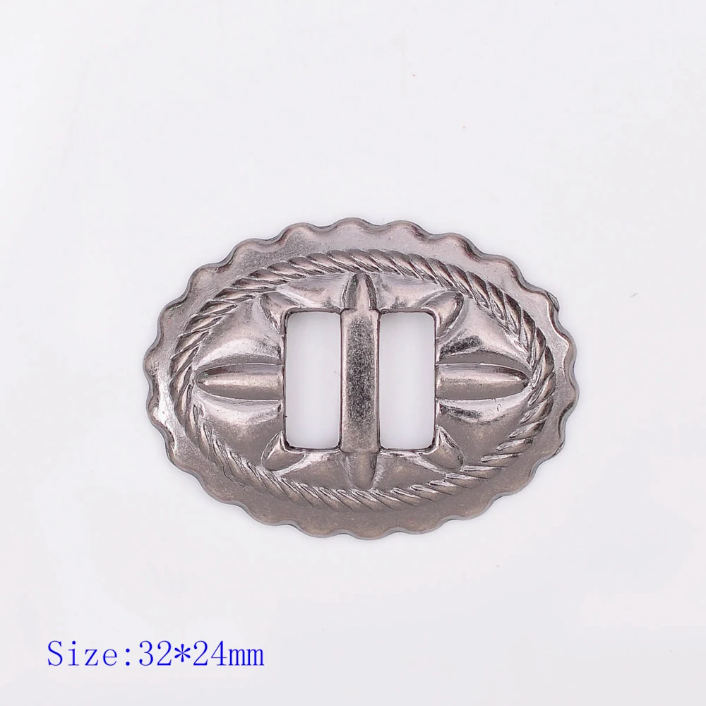 5X DIY Flower Engraved Sliver Western Saddles Leathercraft Slotted Conchos 32*24mm