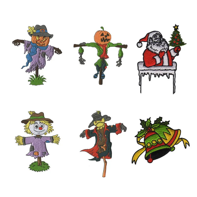 Fine Halloween Scarecrow Patch Christmas bell Santa Claus Cartoon Ironing Patches Cheap Embroidered Pumpkin Scarecrow Patches