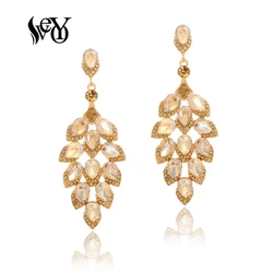 VEYO Wheat Spike Shape Champagne And White Two Color Luxury Elegant Rhinestone Crystal Drop Earrings for Women Fashion Jewelry