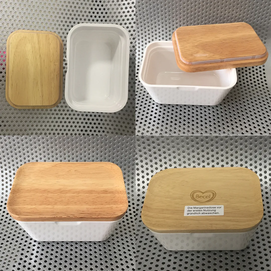 250/500ml Butter Box Dish With Lid Holder Storage Container Wood Melamine Serving Box Hotel Kitchen Tools Dinnerware Tableware