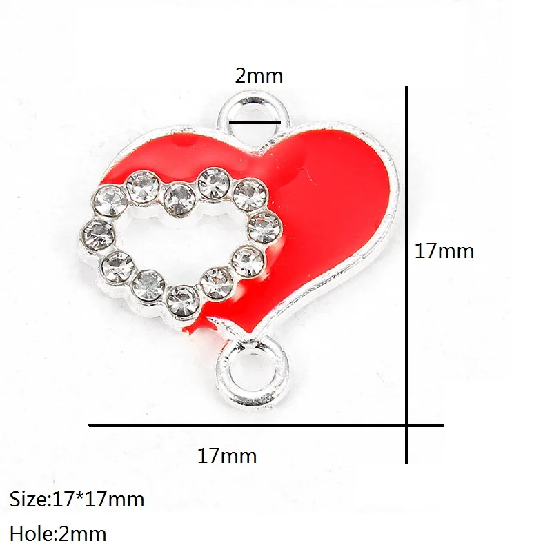 10pcs Red Enamel Love Heart Pendant  Charms Connector DIY Crystal Bracelet Necklace Earrings For Women Jewelry Making Finding
