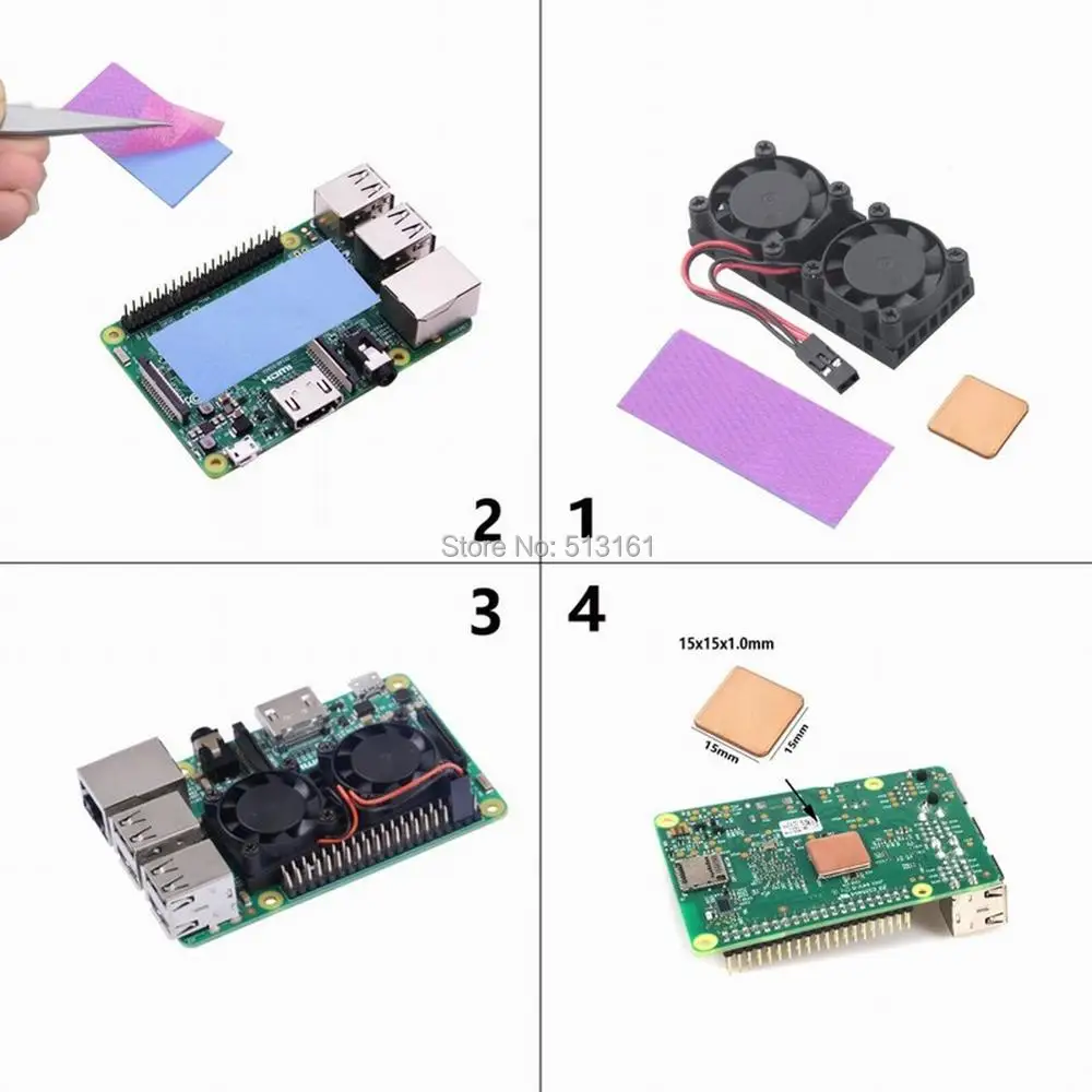 Gdstime Heatsink Cooler with Double Pi Dual Fan  Cooling Fans For Raspberry Pi 3 B Plus / 3 B