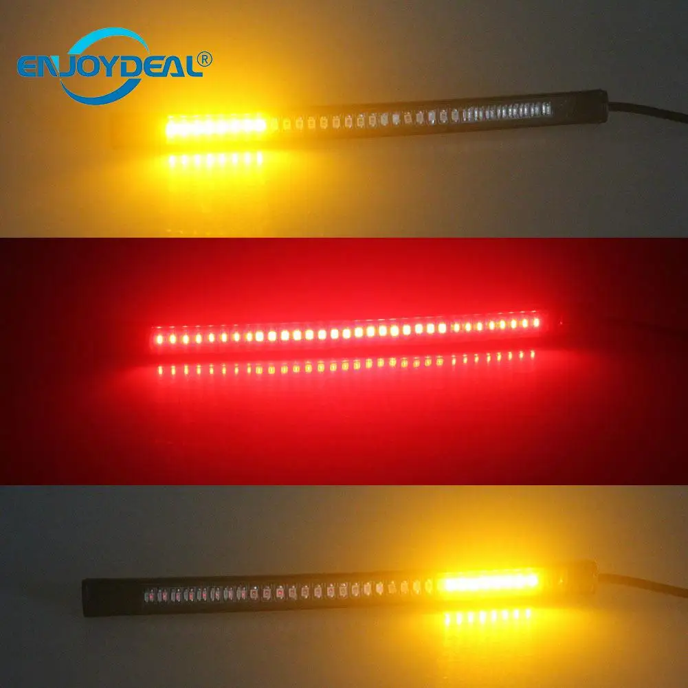 1pc Flexible 48LED Motorcycle Light Strip Tail Brake Stop License Plate Lamp Red and Amber Led Color Turn Signal Light Universal